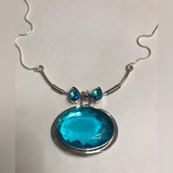 Blue Topaz 925 Sterling Silver Necklace - Picture 1 of 2